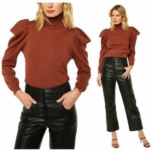 NWT MISA Los Angeles Gabriela Puff Sleeve Turtleneck Top Size XS Brown Knit